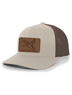 Mallard Duck Laser Engraved Leather Mens Trucker Hat Baseball Cap