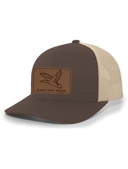 Mallard Duck Laser Engraved Leather Mens Trucker Hat Baseball Cap