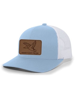 Mallard Duck Laser Engraved Leather Mens Trucker Hat Baseball Cap