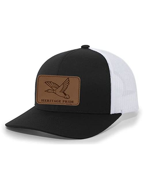 Heritage Pride Mallard Duck Laser Engraved Leather Mens Trucker Hat Baseball Cap