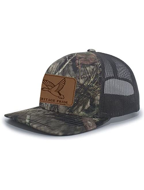 Heritage Pride Mallard Duck Laser Engraved Leather Mens Trucker Hat Baseball Cap