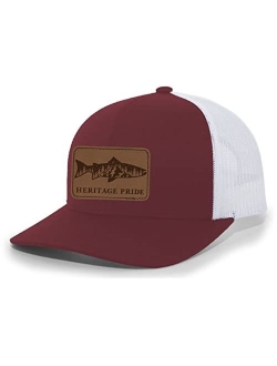 Scenic Trout Engraved Leather Patch Mens Trucker Hat Baseball Cap