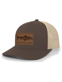 Scenic Trout Engraved Leather Patch Mens Trucker Hat Baseball Cap