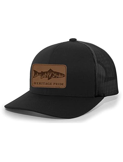 Heritage Pride Scenic Trout Engraved Leather Patch Mens Trucker Hat Baseball Cap