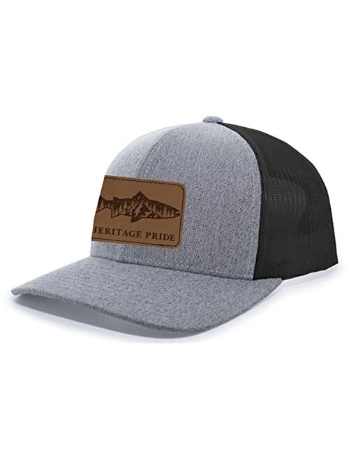 Heritage Pride Scenic Trout Engraved Leather Patch Mens Trucker Hat Baseball Cap