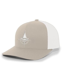 Compass and Pine Tree Nature Mens Embroidered Mesh Back Trucker Hat Baseball Cap