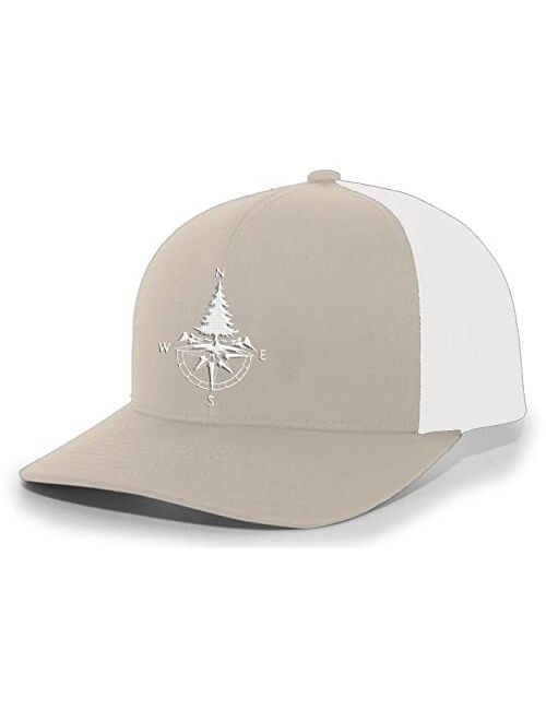 Heritage Pride Compass and Pine Tree Nature Mens Embroidered Mesh Back Trucker Hat Baseball Cap