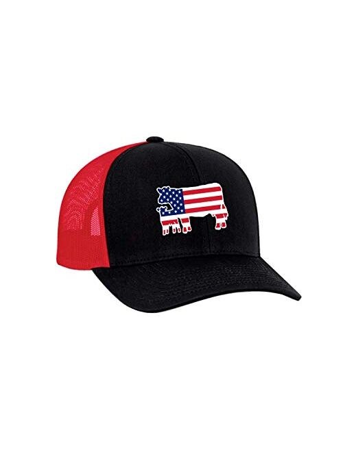 Heritage Pride Embroidered American Flag Filled Farm Animals Patriotic Mesh Back Trucker Hat