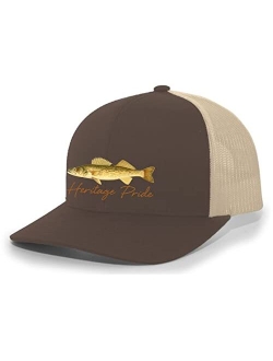 Freshwater Fish Collection Walleye Fishing Mens Embroidered Mesh Back Trucker Hat Baseball Cap