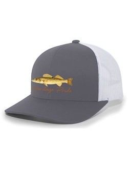 Freshwater Fish Collection Walleye Fishing Mens Embroidered Mesh Back Trucker Hat Baseball Cap