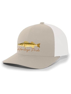 Freshwater Fish Collection Walleye Fishing Mens Embroidered Mesh Back Trucker Hat Baseball Cap