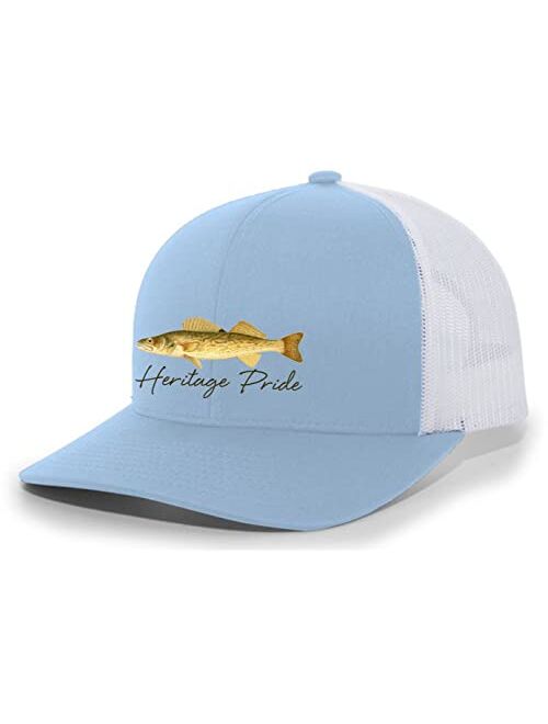 Heritage Pride Freshwater Fish Collection Walleye Fishing Mens Embroidered Mesh Back Trucker Hat Baseball Cap