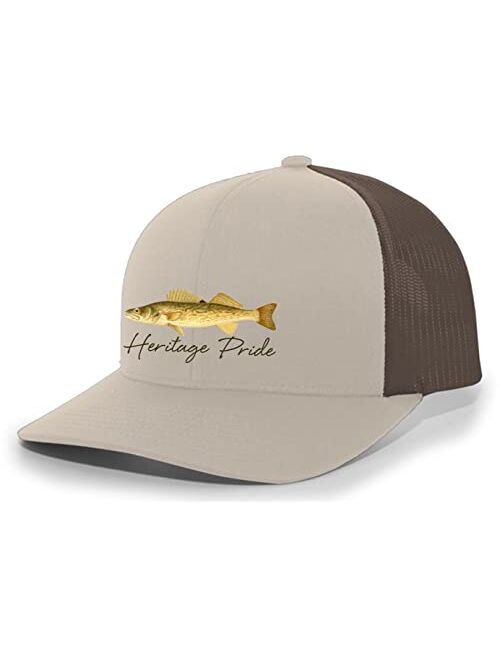 Heritage Pride Freshwater Fish Collection Walleye Fishing Mens Embroidered Mesh Back Trucker Hat Baseball Cap