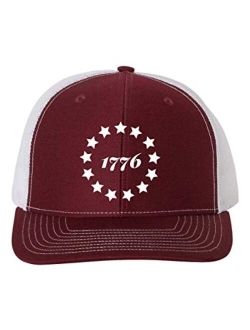 1776 Hat 13 Stars Circle Betsy Ross Flag Embroidered Mens Mesh Back Trucker Hat