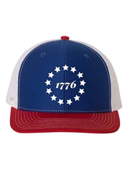 1776 Hat 13 Stars Circle Betsy Ross Flag Embroidered Mens Mesh Back Trucker Hat