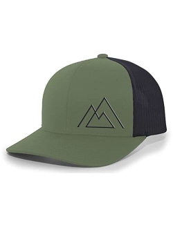 Geometric Mountain Nature Mens Embroidered Mesh Back Trucker Hat Baseball Cap