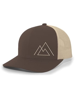 Geometric Mountain Nature Mens Embroidered Mesh Back Trucker Hat Baseball Cap