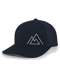Geometric Mountain Nature Mens Embroidered Mesh Back Trucker Hat Baseball Cap