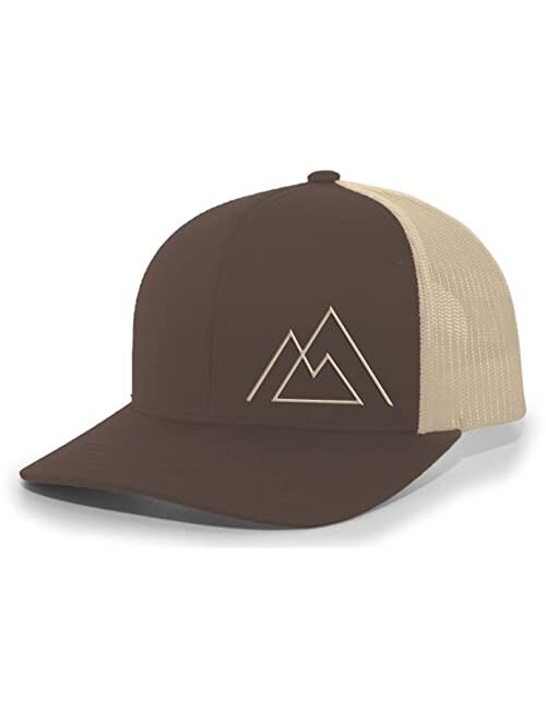 Heritage Pride Geometric Mountain Nature Mens Embroidered Mesh Back Trucker Hat Baseball Cap