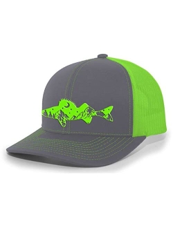 Freshwater Fish Forest Mountain Scenic Walleye Mens Embroidered Mesh Back Trucker Hat