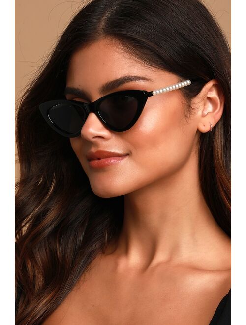 Lulus Pep Talk White Mini Cat-Eye Pearl Sunglasses