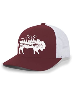 Mens Buffalo Hat Embroidered Buffalo Mountain Forest Tamarack Mens Mesh Back Trucker Hat Baseball Cap