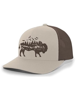 Mens Buffalo Hat Embroidered Buffalo Mountain Forest Tamarack Mens Mesh Back Trucker Hat Baseball Cap