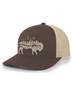 Mens Buffalo Hat Embroidered Buffalo Mountain Forest Tamarack Mens Mesh Back Trucker Hat Baseball Cap