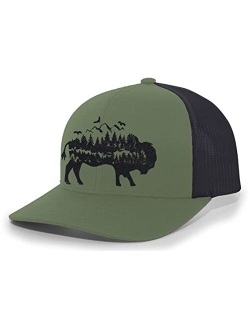 Mens Buffalo Hat Embroidered Buffalo Mountain Forest Tamarack Mens Mesh Back Trucker Hat Baseball Cap