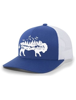 Mens Buffalo Hat Embroidered Buffalo Mountain Forest Tamarack Mens Mesh Back Trucker Hat Baseball Cap