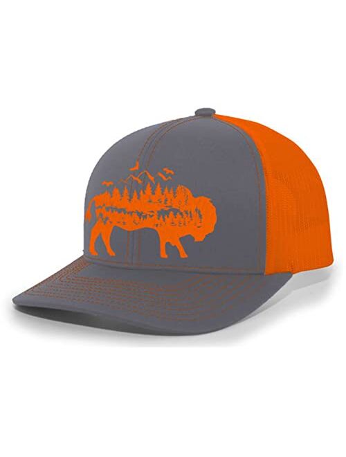 Heritage Pride Mens Buffalo Hat Embroidered Buffalo Mountain Forest Tamarack Mens Mesh Back Trucker Hat Baseball Cap