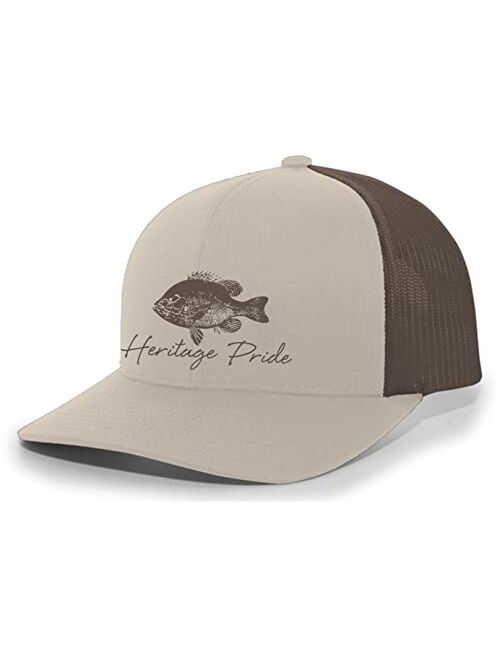 Heritage Pride Freshwater Fish Lake Fishing Silhouette Script Mens Embroidered Mesh Back Trucker Hat Baseball Cap