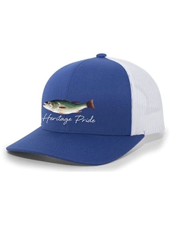 Freshwater Fish Collection Largemouth Bass Fishing Mens Embroidered Mesh Back Trucker Hat Baseball Cap