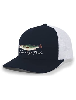 Freshwater Fish Collection Largemouth Bass Fishing Mens Embroidered Mesh Back Trucker Hat Baseball Cap