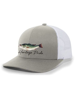 Freshwater Fish Collection Largemouth Bass Fishing Mens Embroidered Mesh Back Trucker Hat Baseball Cap