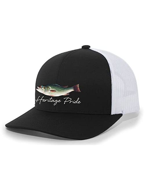 Heritage Pride Freshwater Fish Collection Largemouth Bass Fishing Mens Embroidered Mesh Back Trucker Hat Baseball Cap