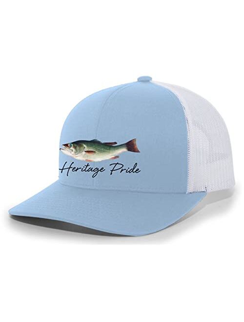 Heritage Pride Freshwater Fish Collection Largemouth Bass Fishing Mens Embroidered Mesh Back Trucker Hat Baseball Cap