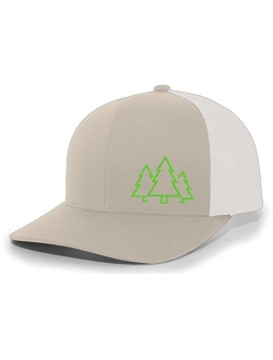 Pine Trees Mens Embroidered Mesh Back Trucker Hat Baseball Cap