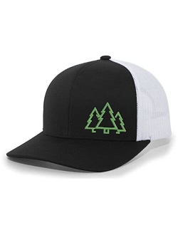 Pine Trees Mens Embroidered Mesh Back Trucker Hat Baseball Cap