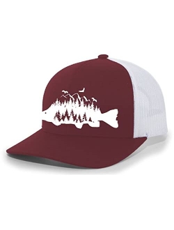 Mens Trout Fishing Hat Embroidered Fish Mountain Forest Tamarack Mens Mesh Back Trucker Hat Baseball Cap