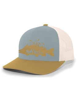 Mens Trout Fishing Hat Embroidered Fish Mountain Forest Tamarack Mens Mesh Back Trucker Hat Baseball Cap