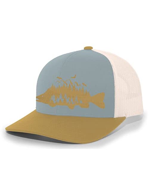 Heritage Pride Mens Trout Fishing Hat Embroidered Fish Mountain Forest Tamarack Mens Mesh Back Trucker Hat Baseball Cap