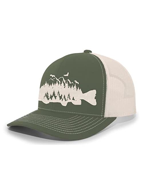 Heritage Pride Mens Trout Fishing Hat Embroidered Fish Mountain Forest Tamarack Mens Mesh Back Trucker Hat Baseball Cap