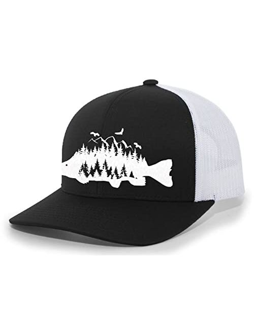 Heritage Pride Mens Trout Fishing Hat Embroidered Fish Mountain Forest Tamarack Mens Mesh Back Trucker Hat Baseball Cap