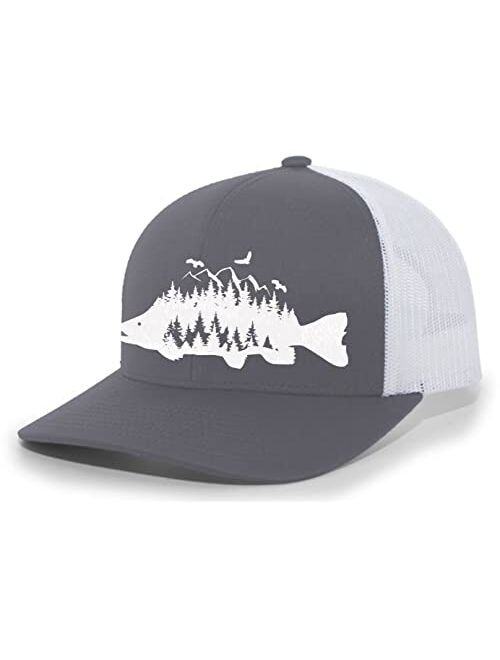 Heritage Pride Mens Trout Fishing Hat Embroidered Fish Mountain Forest Tamarack Mens Mesh Back Trucker Hat Baseball Cap