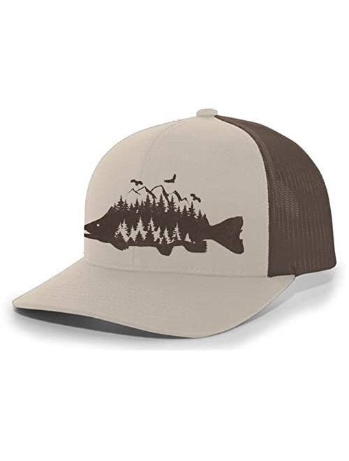 Heritage Pride Mens Trout Fishing Hat Embroidered Fish Mountain Forest Tamarack Mens Mesh Back Trucker Hat Baseball Cap