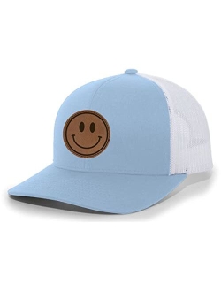 Happy Face Smile Leather Patch Mens Trucker Hat Baseball Cap