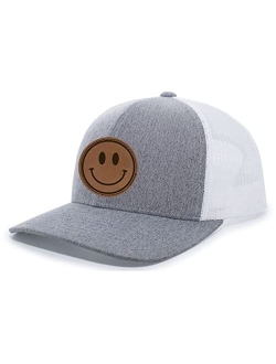 Happy Face Smile Leather Patch Mens Trucker Hat Baseball Cap