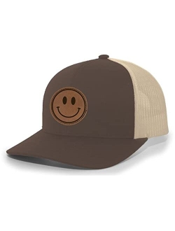 Happy Face Smile Leather Patch Mens Trucker Hat Baseball Cap