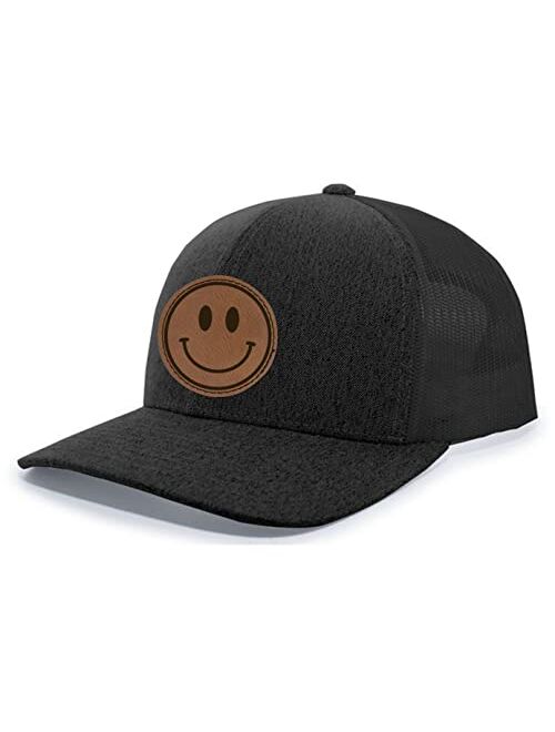 Heritage Pride Happy Face Smile Leather Patch Mens Trucker Hat Baseball Cap